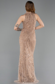 Copper Halter Neck Long Beaded Mermaid Evening Gown ABU4791