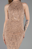 Copper Halter Neck Long Beaded Mermaid Evening Gown ABU4791