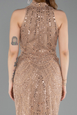 Copper Halter Neck Long Beaded Mermaid Evening Gown ABU4791