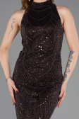 Brown Halter Neck Long Beaded Mermaid Evening Gown ABU4791