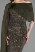 Long Olive Drab Beaded Evening Dress ABU5816