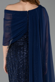 Long Navy Blue Beaded Evening Dress ABU5816