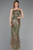Long Olive Drab Scaly Evening Dress ABU5828