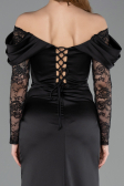 Long Black Satin Evening Dress ABU5829