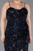 Long Navy Blue Scaly Plus Size Evening Dress ABU5818