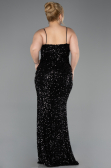 Long Black Scaly Plus Size Evening Dress ABU5818