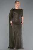 Long Olive Drab Beaded Plus Size Evening Dress ABU5819