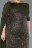 Long Olive Drab Beaded Plus Size Evening Dress ABU5819