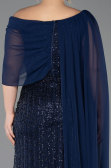 Long Navy Blue Beaded Plus Size Evening Dress ABU5819