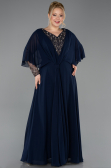 Long Navy Blue Chiffon Plus Size Evening Dress ABU5850