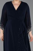 Long Navy Blue Chiffon Plus Size Evening Dress ABU5853