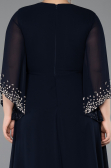Long Navy Blue Chiffon Plus Size Evening Dress ABU5853
