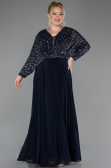 Long Navy Blue Chiffon Formal Plus Size Dress ABU5859