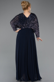 Long Navy Blue Chiffon Formal Plus Size Dress ABU5859