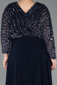 Long Navy Blue Chiffon Formal Plus Size Dress ABU5859