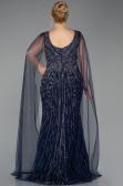 Long Navy Blue Stony Plus Size Evening Gown ABU5752