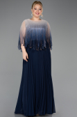 Long Navy Blue Chiffon Formal Plus Size Dress ABU5864