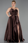 Long Brown Satin Plus Size Evening Dress ABU5650