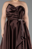 Long Brown Satin Plus Size Evening Dress ABU5650