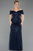 Long Navy Blue Beaded Formal Plus Size Dress ABU5742