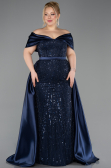 Long Navy Blue Beaded Formal Plus Size Dress ABU5742