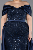 Long Navy Blue Beaded Formal Plus Size Dress ABU5742