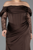 Long Brown Satin Plus Size Evening Dress ABU5831