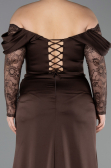Long Brown Satin Plus Size Evening Dress ABU5831