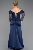 Long Navy Blue Satin Plus Size Evening Dress ABU5831