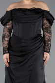 Long Black Satin Plus Size Evening Dress ABU5831