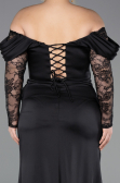 Long Black Satin Plus Size Evening Dress ABU5831