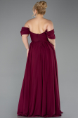 Cherry Colored Boat Neck Long Chiffon Plus Size Prom Dress ABU3738