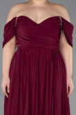 Cherry Colored Boat Neck Long Chiffon Plus Size Prom Dress ABU3738