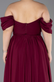 Cherry Colored Boat Neck Long Chiffon Plus Size Prom Dress ABU3738
