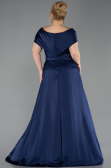 Long Navy Blue Satin Plus Size Evening Gown ABU5835