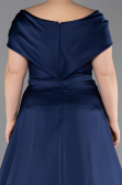 Long Navy Blue Satin Plus Size Evening Gown ABU5835