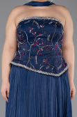 Long Navy Blue Chiffon Plus Size Evening Gown ABU5793
