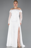 Long White Dantelle Plus Size Evening Dress ABU5724