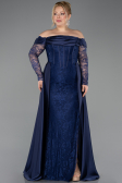 Long Navy Blue Dantelle Plus Size Evening Dress ABU5724