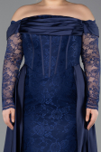 Long Navy Blue Dantelle Plus Size Evening Dress ABU5724
