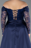 Long Navy Blue Dantelle Plus Size Evening Dress ABU5724