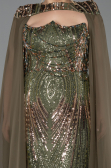 Long Olive Drab Scaly Plus Size Evening Gown ABU5830