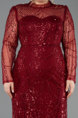 Long Burgundy Beaded Plus Size Evening Gown ABU5643
