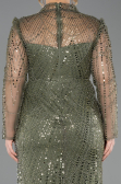 Long Olive Drab Beaded Plus Size Evening Gown ABU5643