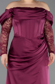 Long Plum Satin Plus Size Evening Dress ABU5831