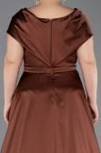 Long Light Brown Satin Plus Size Evening Gown ABU5835