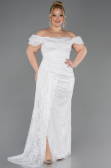 Long White Dantelle Plus Size Evening Dress ABU5729