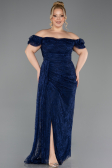 Long Navy Blue Dantelle Plus Size Evening Dress ABU5729