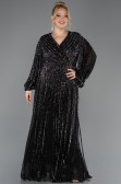 Long Black Scaly Formal Plus Size Dress ABU5857