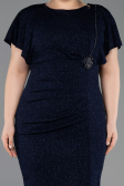 Midi Navy Blue Plus Size Evening Gown ABK2535
